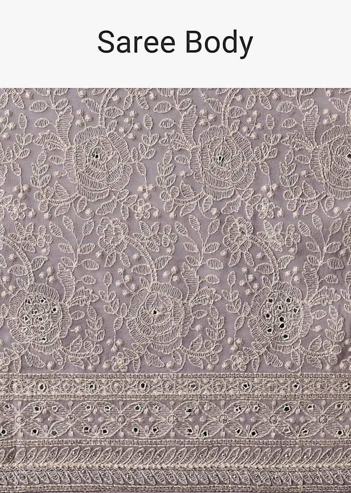 Purple Georgette Lucknowi Chikankari Sequin Saree With Unstitched Blouse Piece