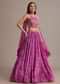 Pink Hand Embroidered Choli With Bandhani Print Lehenga And Choker Net Dupatta