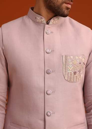Purple Hand Embroidered Jacket And Kurta Set