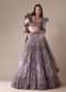 Purple Heavy Geometric Bridal Lehenga With Fancy Sleeves