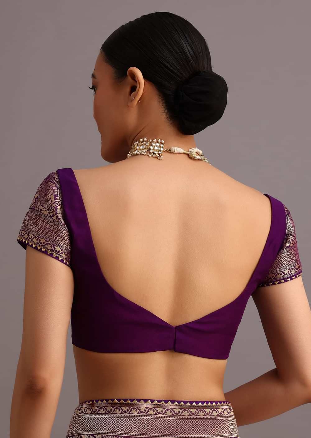 Purple Khaddi Georgette Woven Saree In Bandhani Detail With Gotta Patti Border
