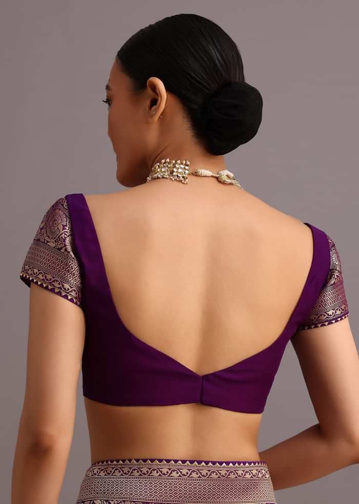 Purple Khaddi Georgette Woven Saree In Bandhani Detail With Gotta Patti Border