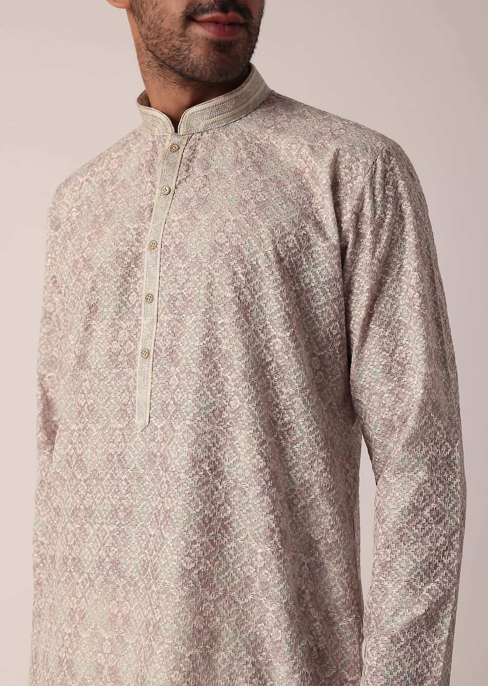 Purple Kurta Set For Men With Exquisite Thread Work