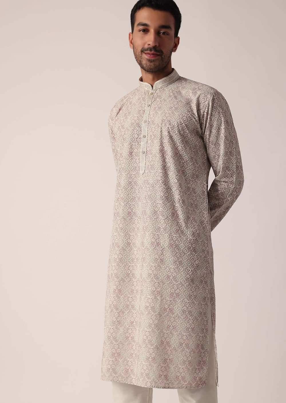 Purple Kurta Set For Men With Exquisite Thread Work