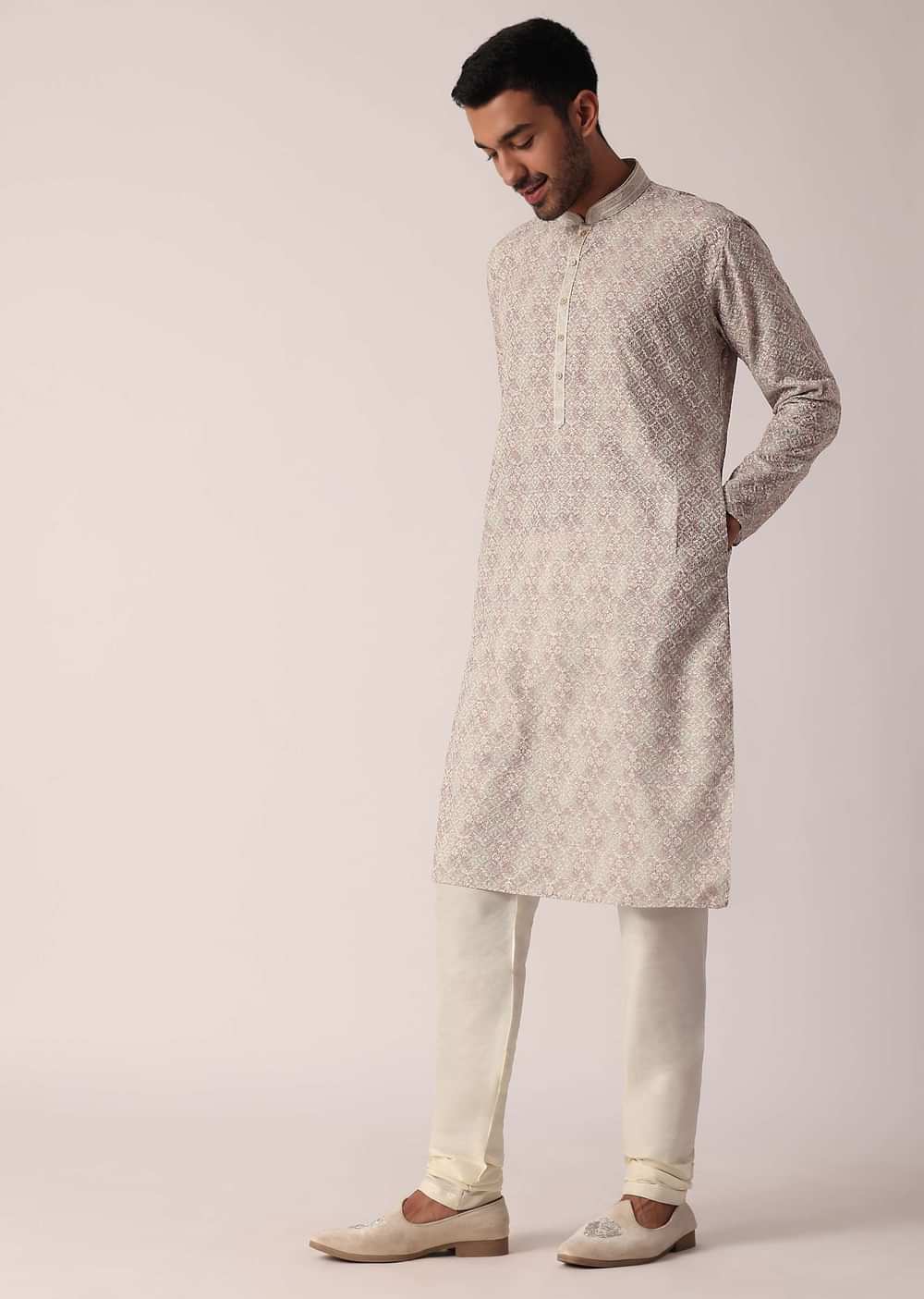 Purple Kurta Set For Men With Exquisite Thread Work