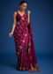 Purple Leaf woven Saree With Linear Pattern Accents
