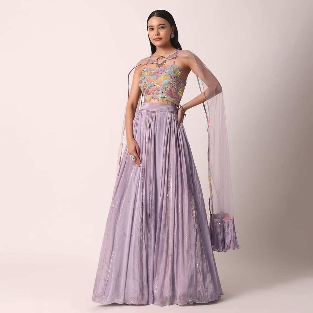 Purple Lehenga Set With Net Dupatta with Purple Lehenga Set With Net Dupatta