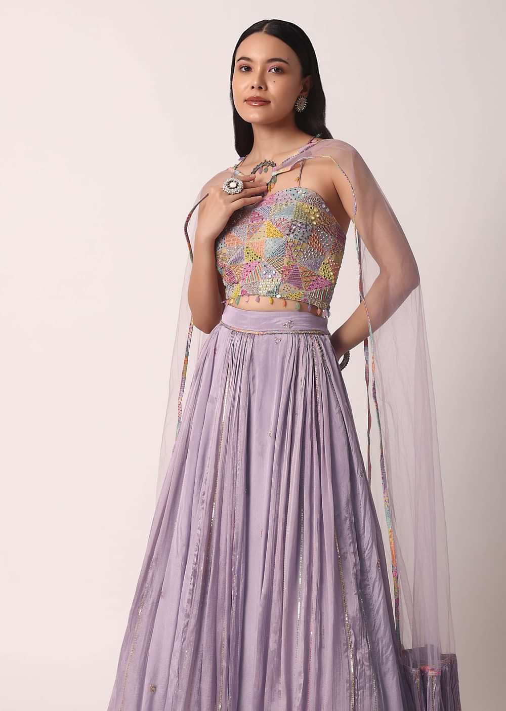 Purple Lehenga Set With Net Dupatta with Purple Lehenga Set With Net Dupatta