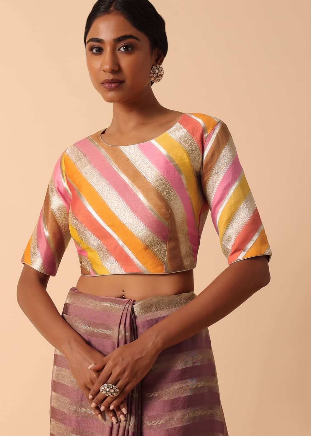 Purple Linen Saree With Readymade Stiched Blouse