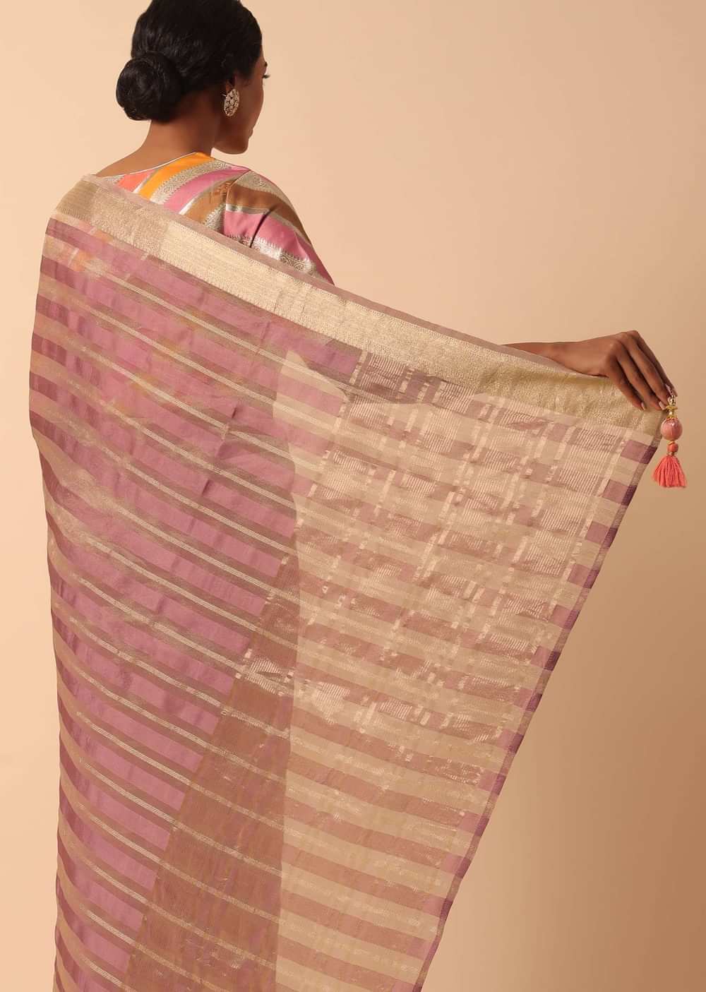 Purple Linen Saree With Readymade Stiched Blouse