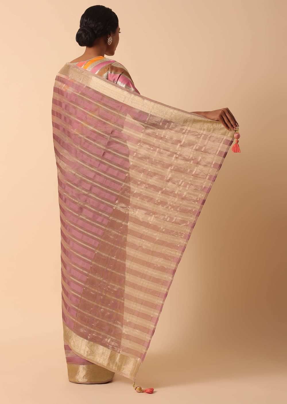 Purple Linen Saree With Readymade Stiched Blouse