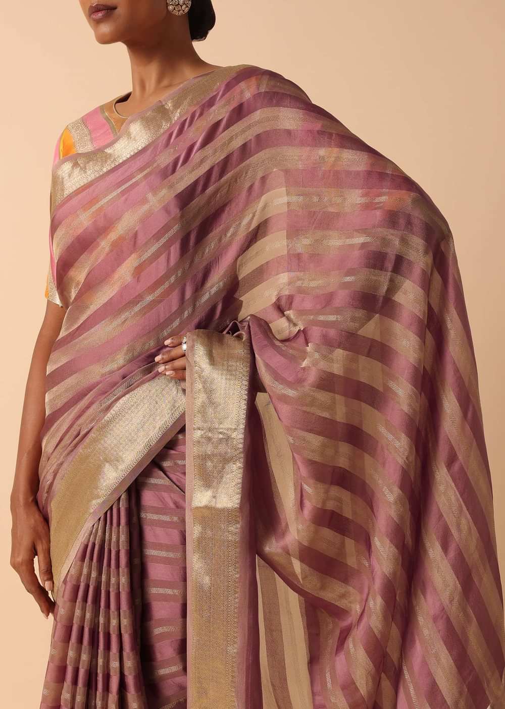 Purple Linen Saree With Readymade Stiched Blouse