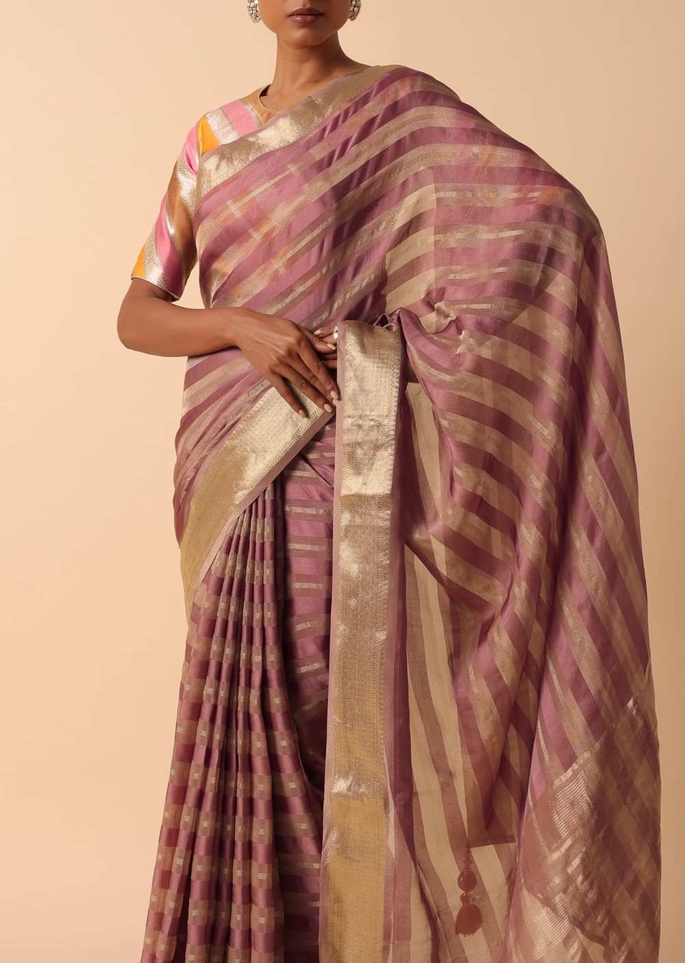 Purple Linen Saree With Readymade Stiched Blouse
