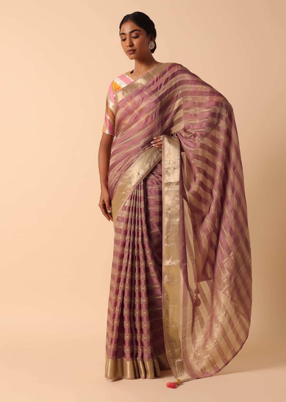 Purple Linen Saree With Readymade Stiched Blouse