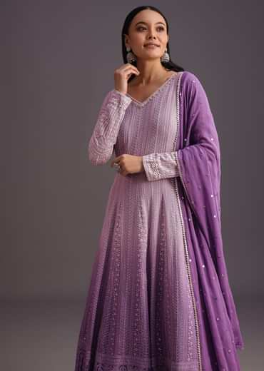 Purple Lucknowi Anarkali With Sequin Work Dupatta