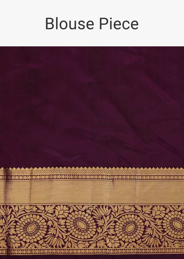 Violet Purple Kanjivaram Saree In Pure Silk With Unstitched Blouse