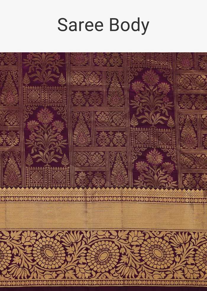 Violet Purple Kanjivaram Saree In Pure Silk With Unstitched Blouse