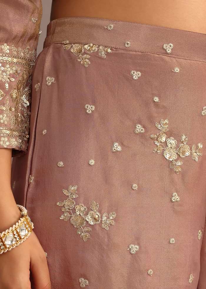 Purple Mauve Sequins Kurti Sharara Set With Chanderi Banarasi Dupatta