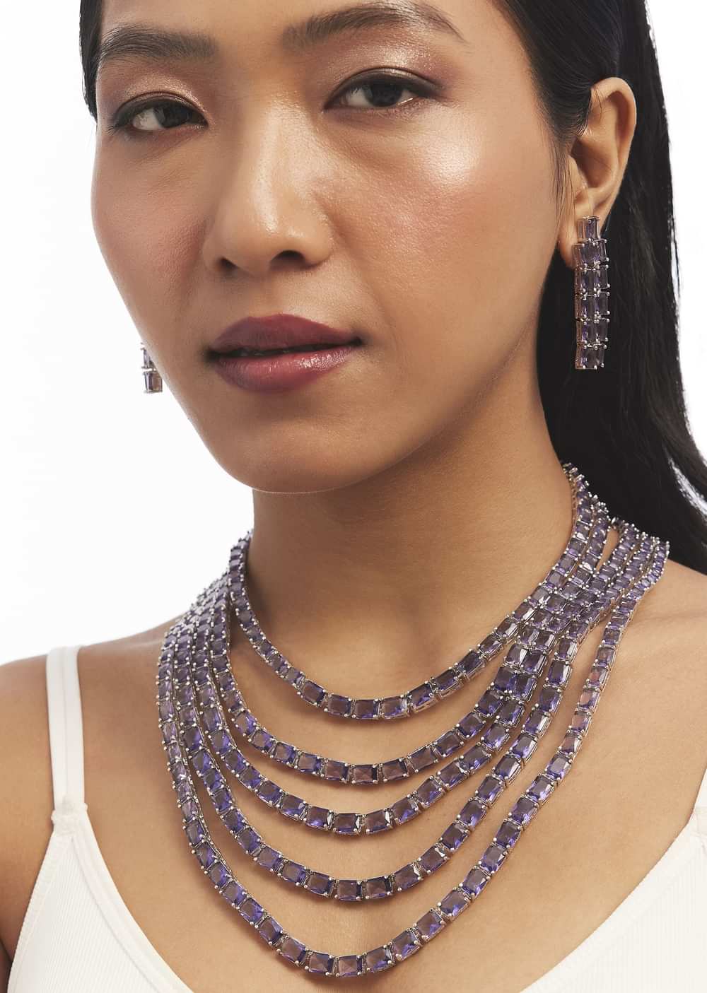 Purple Multi Layered Zircon Necklace Set