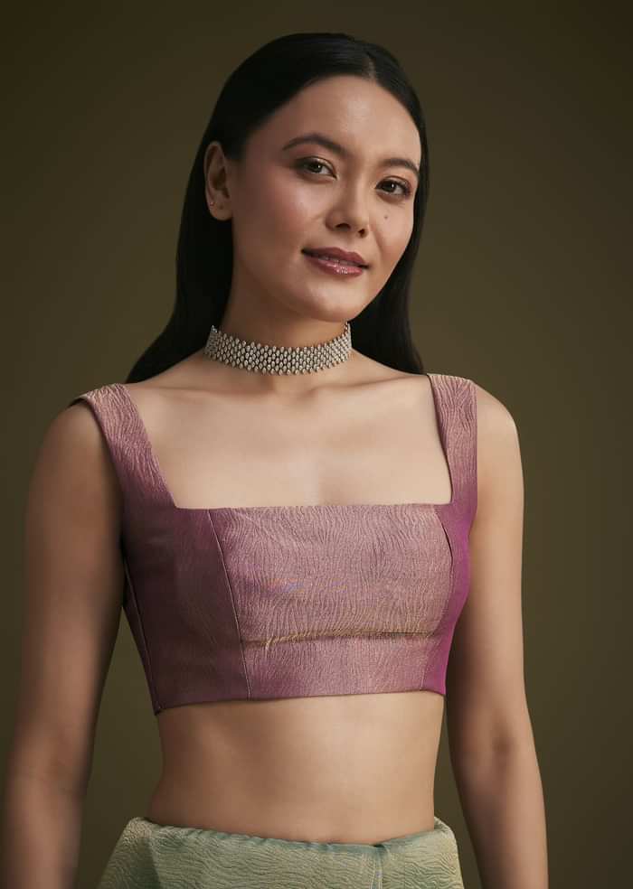 Purple Ombre Tissue Saree With Scallop Border