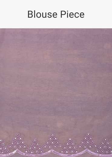 Purple Organza Saree with Embellished Border and Unstitched Blouse Piece