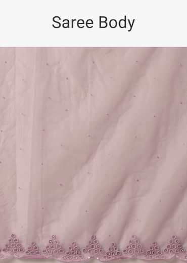 Purple Organza Saree with Embellished Border and Unstitched Blouse Piece