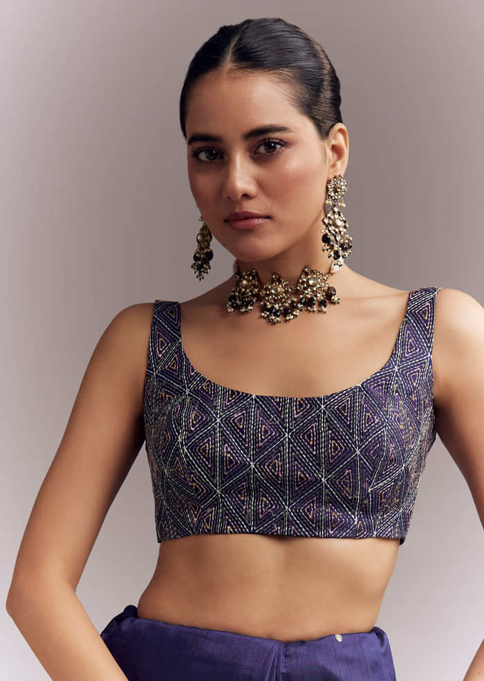 Purple Organza Silk Saree With Floral Embroidery And Cutwork