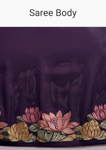 Purple Organza Silk Saree With Floral Resham Embroidery And Cutwork Purple Organza Silk Saree With Floral Resham Embroidery And Cutwork