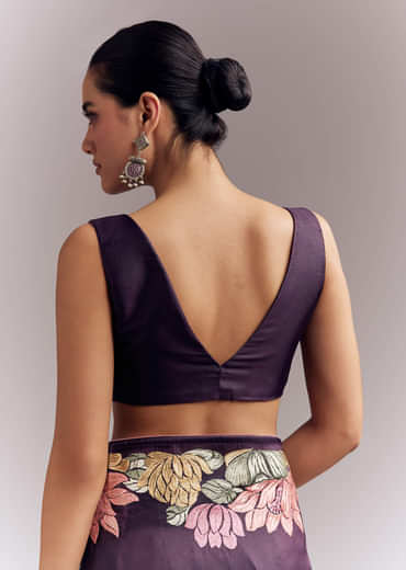Purple Organza Silk Saree With Floral Resham Embroidery And Cutwork Purple Organza Silk Saree With Floral Resham Embroidery And Cutwork