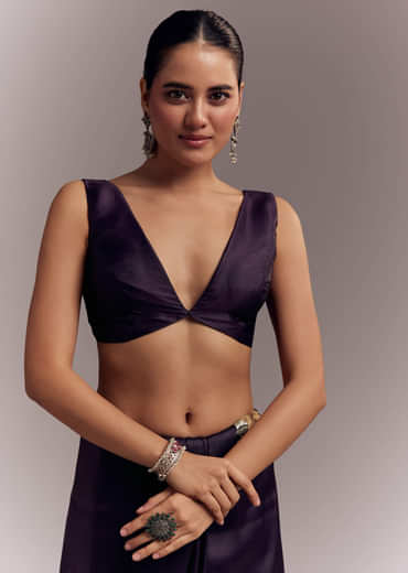 Purple Organza Silk Saree With Floral Resham Embroidery And Cutwork Purple Organza Silk Saree With Floral Resham Embroidery And Cutwork