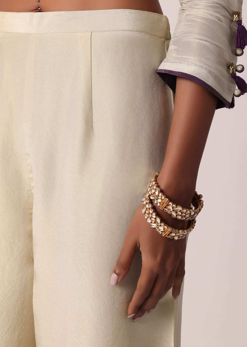 Purple Palazzo Set In Silk With Embroidered Kurta