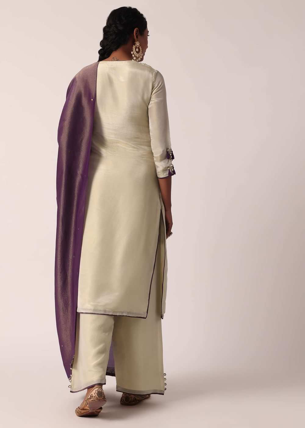 Purple Palazzo Set In Silk With Embroidered Kurta
