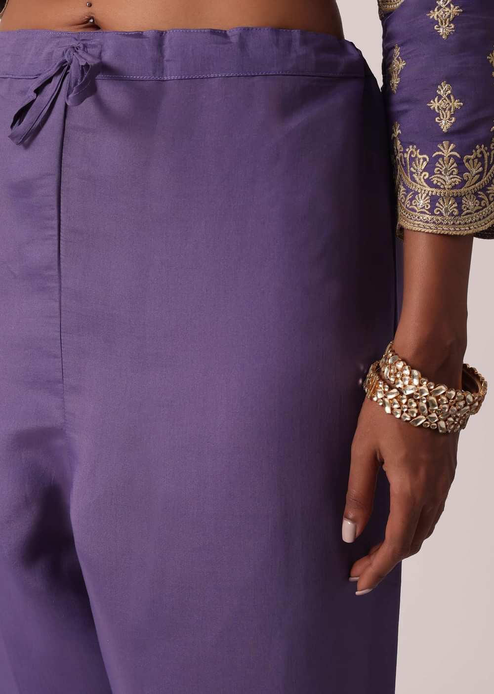 Purple Pant Set In Chanderi With Embroidered Kurta