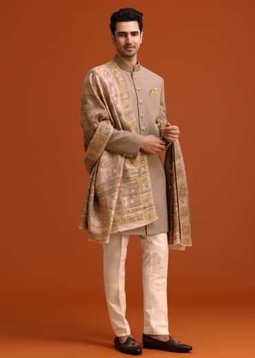 Purple Polyester Hand Embroidered Indo Western Set With Dupatta