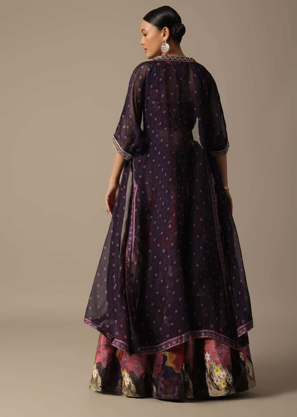 Purple Printed Lehenga Set With Jacket