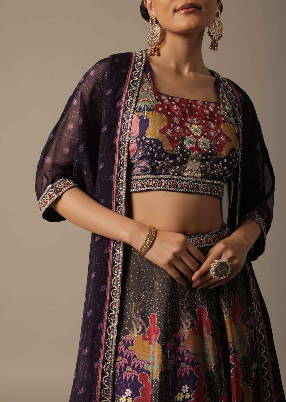 Purple Printed Lehenga Set With Jacket