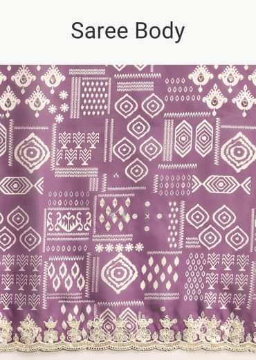 Purple Printed Satin Saree With Sequins Embroidered Border And Unstitched Blouse