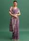 Purple Printed Satin Saree With Sequins Embroidered Border And Unstitched Blouse