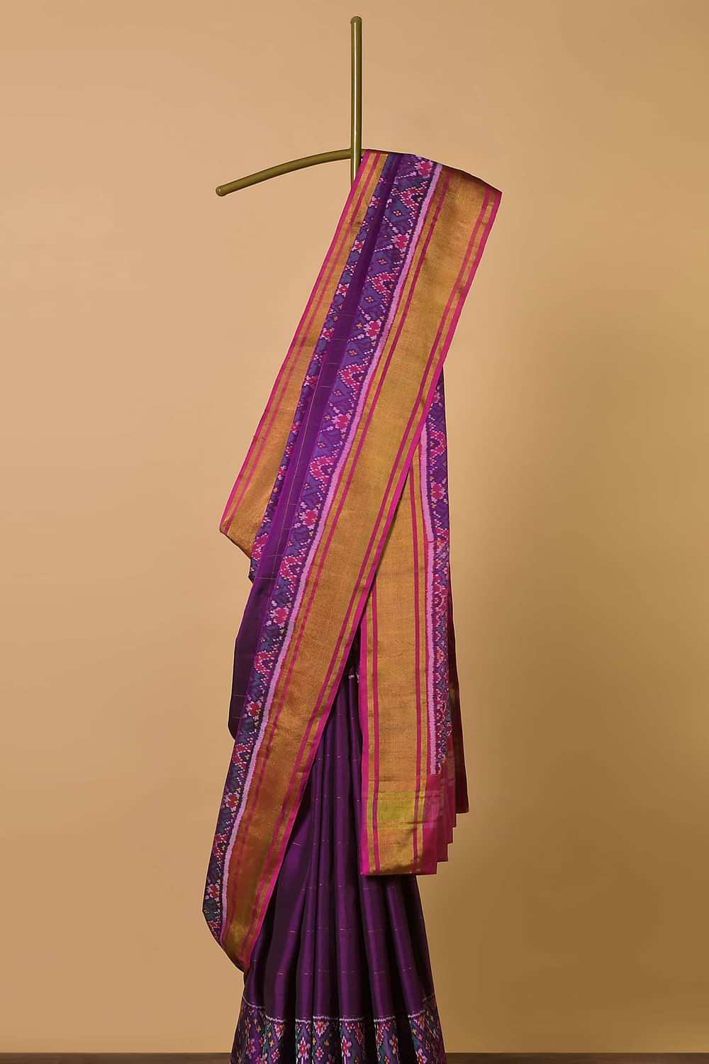 Purple Rajkot Patola Saree With Unstitched Blouse Fabric