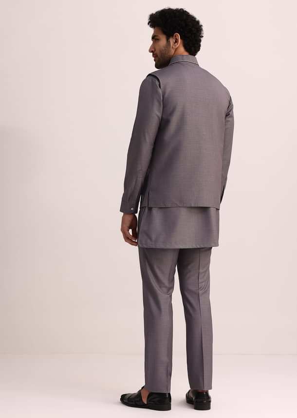 Purple Rayon Kurta Jacket With Mandarin Collar