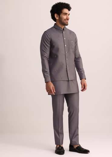 Purple Rayon Kurta Jacket With Mandarin Collar