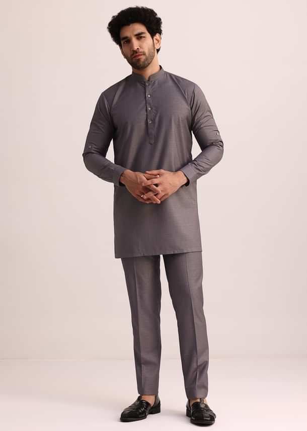 Purple Rayon Kurta Jacket With Mandarin Collar