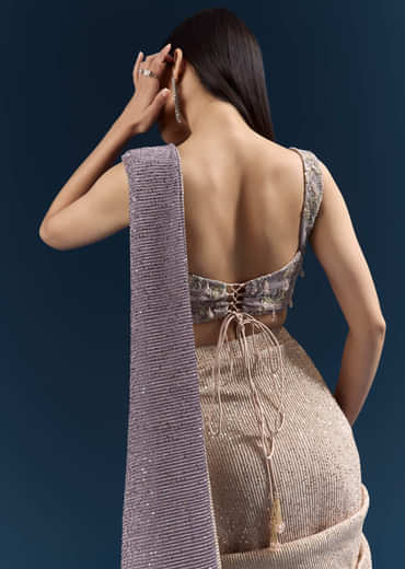 Purple Ready Pleated Saree With Sequins And Stone Work