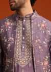 Purple Resham Work Kurta Jacket Set In Silk