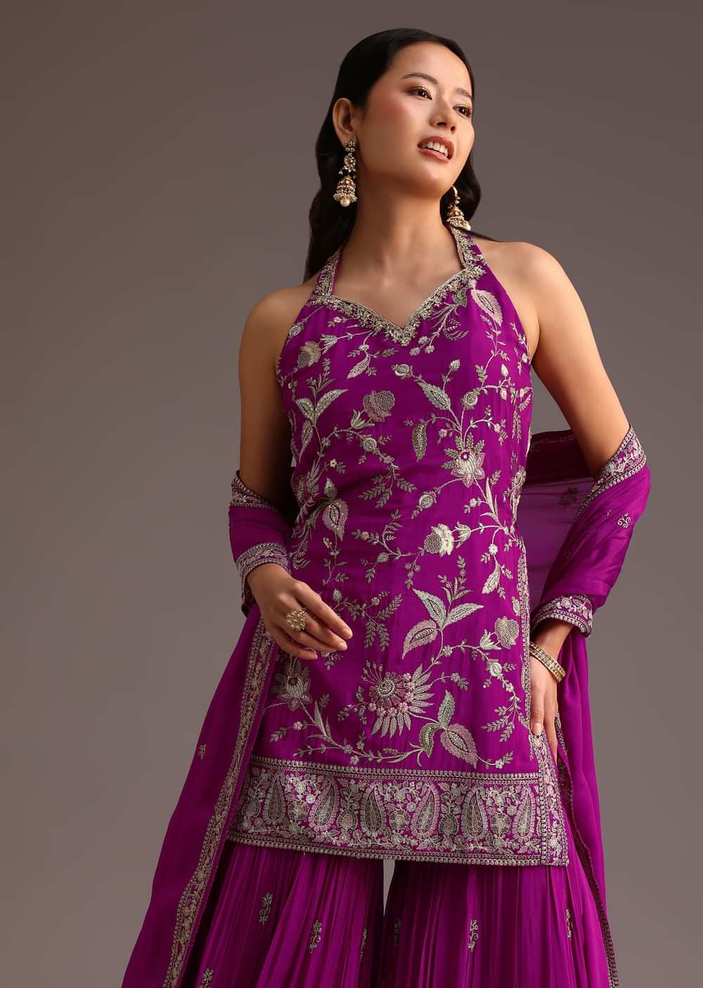 Purple Resham Work Sharara Set With Dupatta