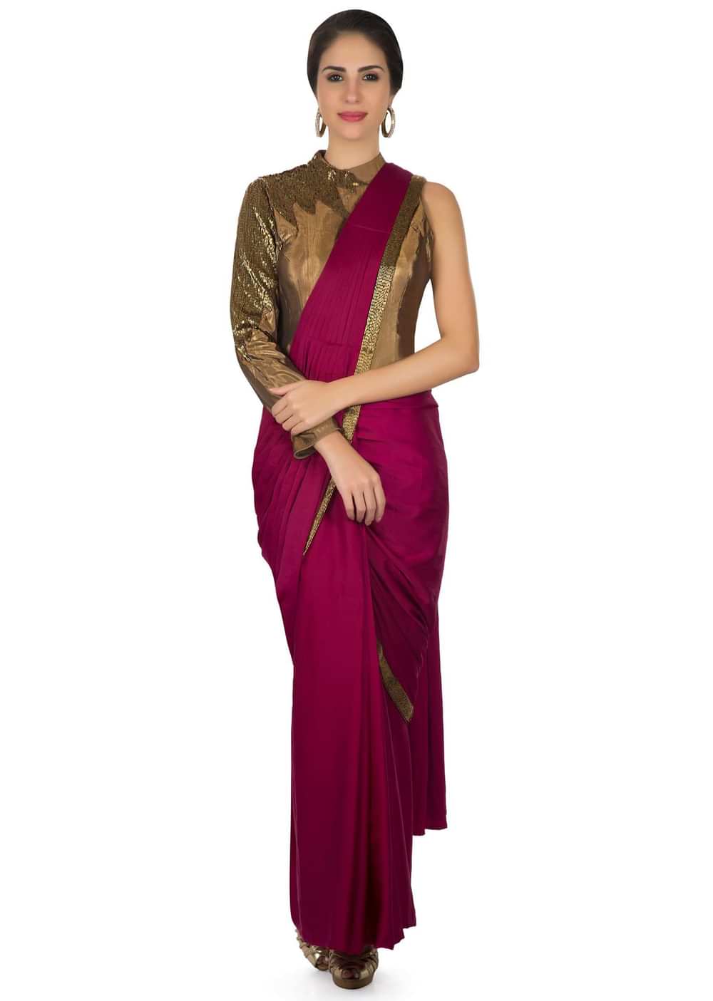 Purple saree gown with pre stitched pleats and cut dana embroidered bodice only on Kalki - KALKI Fashion India
