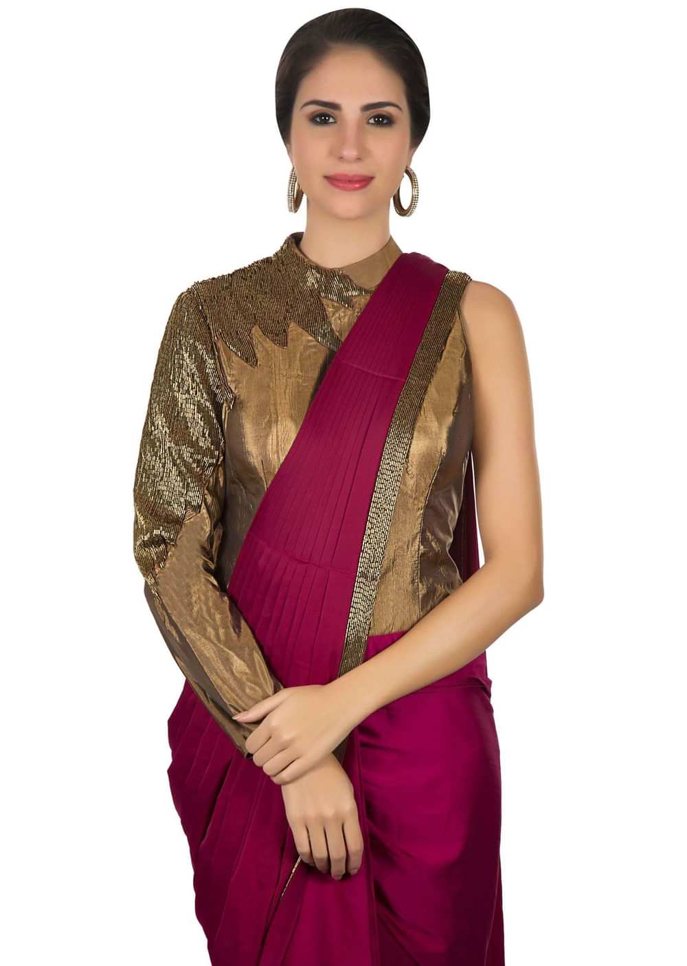 Purple saree gown with pre stitched pleats and cut dana embroidered bodice only on Kalki - KALKI Fashion India