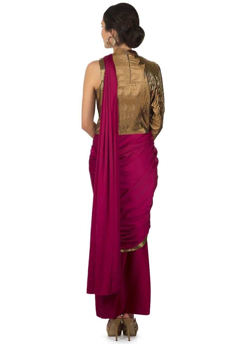 Purple saree gown with pre stitched pleats and cut dana embroidered bodice only on Kalki - KALKI Fashion India