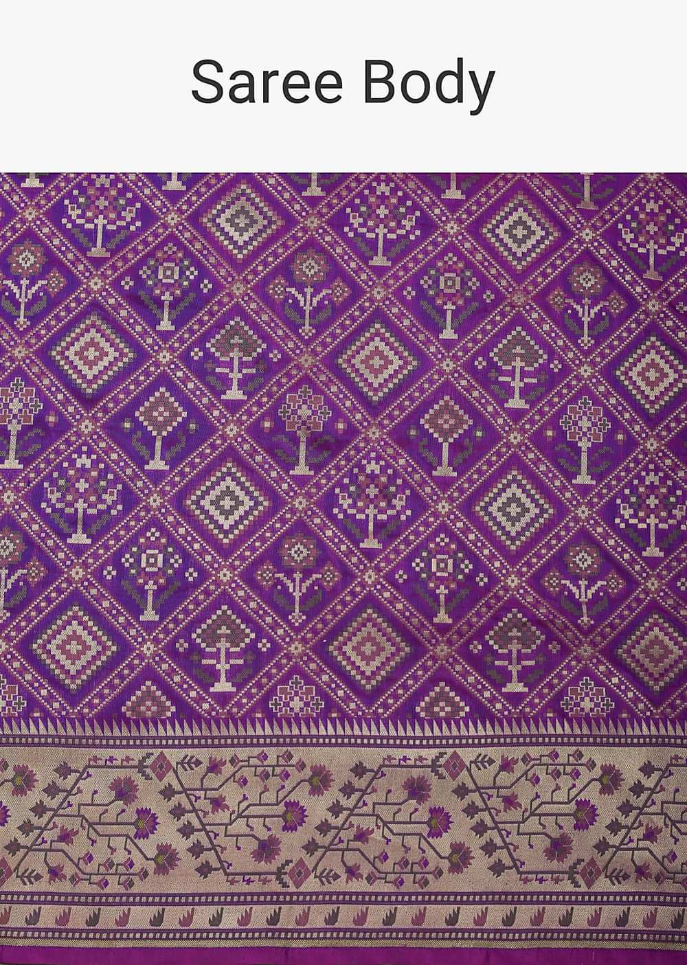 Purple Saree In Banarasi Tanchui Patola Weave With Unstitched Blouse Piece