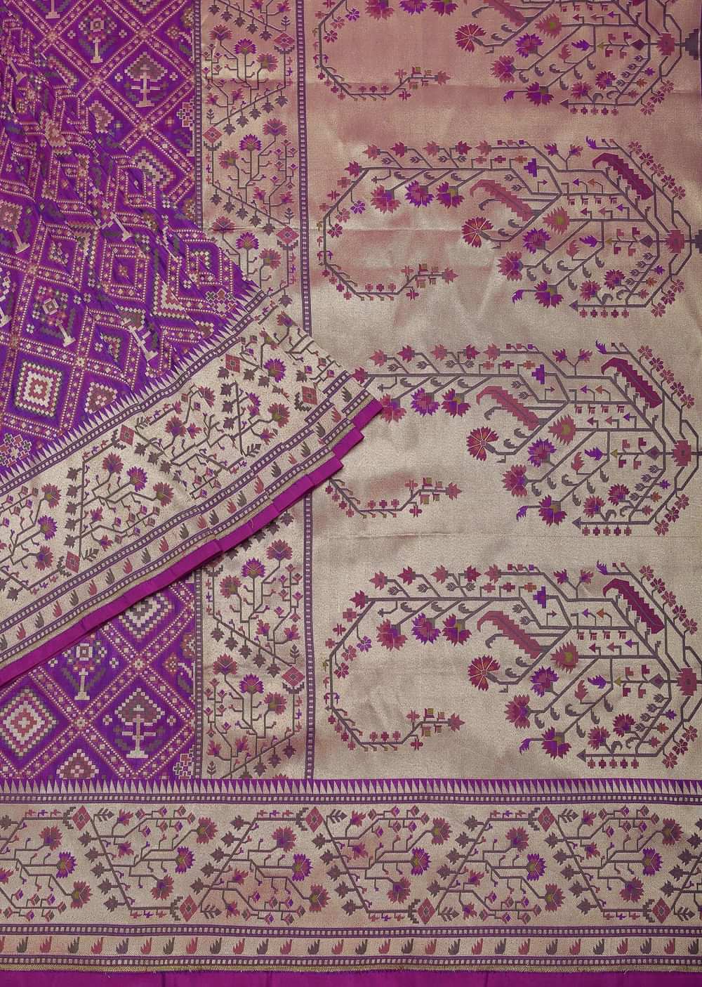 Purple Saree In Banarasi Tanchui Patola Weave With Unstitched Blouse Piece
